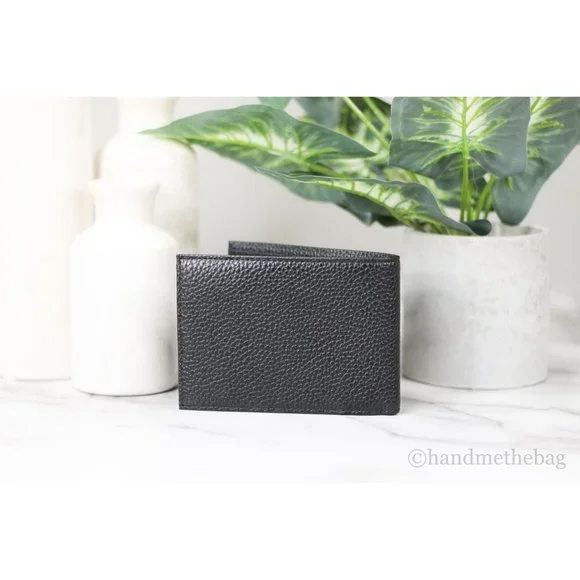 NEW Emporio Armani Black Bi-Fold Organizer Wallet  Grainy Pebbled Leather NWT - Picture 3 of 7